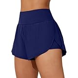 Badeshorts Damen Schwarz 2-in-1 Badehose mit Seiten Schlitze Schnell Trocknende UV Schutz Bikini Rock Hohe Taille Hoserock Sommer Strand Schwimmshorts mit Tasche