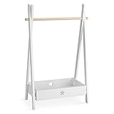 Navaris Kleiderstange für Kinder – 120x70x40cm Garderobenständer aus Holz – Kleiderständer mit Ablagefach für Schuhe oder Spielzeug - weiß