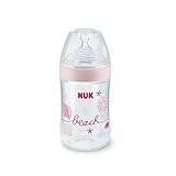 NUK Nature Sense Babyflasche, Silikon-Trinksauger, BPA-frei, Gr.M, 260ml, rosa Limited Beach Edition