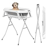 reukmuuc Faltbare erhöhte Haustier-Badestation, tragbare erhöhte Badewanne für kleine Hunde und Katzen, mit Ablaufschlauch und Aufbewahrungsregal, 87 cm, Kunststoffwanne in voller Größe, für