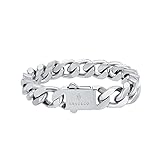 KRKC&CO 12mm Cuban Armband Herren, Weißgold beschichtet Panzerkette Cuban Link Armband, Kubanische Gliederarmband Cuban Chains, Herren Silber Armband Edelstahl, Hip Hop Armband für Herren Jungen 22cm
