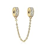Amuefer Gold Sparkling Crystal Safety Chains Charms für Armbänder 925 Sterling Silber Stopper Spacer Schmuck Geschenke für Frauen Frau