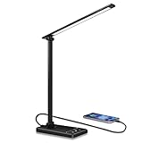 Schreibtischlampe LED Dimmbare, CHARYJOD® Tischlampe mit 5 Helligkeits und 10 Farb,mit USB Port,TYPE-C Anschlusses,Handyhalter, Netzschalter,Timing, Lesemodus, geeignet für Büro, Lesen, Lernen