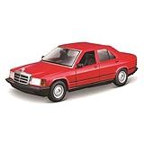Bburago Mercedes 190E (1987): Modellauto im Maßstab 1:24, Türen beweglich, rot (18-21103R)