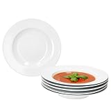 MamboCat Tommy 6er Set Suppenteller I 200ml I weiße tiefe Porzellan-Teller für 6 Personen I Teller für Salat, Suppe, Müsli, Pasta & Co. I schickes Geschirr für Frühstück, Mittag & Abendbrot