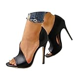 Onsoyours Women's Stiletto High Heel Sandals Pumps Peep Toe Shoes High Heel PU Leather Sandals Wedding Prom Party Schwarz 39 EU
