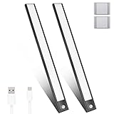 LED Schrankbeleuchtung mit Bewegungsmelder,Unterbauleuchte mit Magnetstreifen , 50 cm,USB wiederaufladbares Nachtlicht,LED Sensor Licht für Schrank, Kleiderschrank, Schlafzimmer, schwarz(2 Stück)