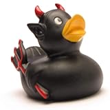 Duckshop I Badeente Teufel schwarz I Quietscheente L: 8 cm I inkl. Quietscheentchen-Schlüsselanhänger im Set I Geschenk für Freunde I Präsent Sammler