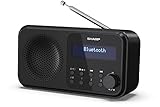 SHARP DR-P420(BK) Tokyo Tragbares Digitalradio – Bluetooth 5.0, DAB+/FM, kompakt, USB-/Batteriebetrieb, Dual-Alarm, 40 Speicherplätze, 3,5-mm-Kopfhöreranschluss – Mitternachtsschwarz