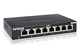 NETGEAR GS308 LAN Switch 8 Port Netzwerk Switch (Plug-and-Play Gigabit Switch LAN Splitter, LAN Verteiler, Ethernet Hub lüfterlos, robustes Metallgehäuse mit Ein-/Ausschalter), Schwarz