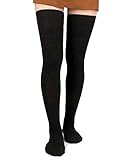 Moon Wood Overknees Strümpfe Damen Extra Lange Thigh High Socks Soft Warme überkniestrümpfe Damen Baumwolle Strick Oberschenkelhohe Socken Schwarz
