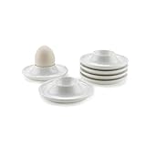 ComSaf Eierbecher Weiß 6 Teiligs, Weiss Porzellan Eierständer mit Ablage, Frühstück Eierhalter Set