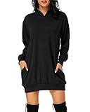 Cassiecy Damen Hoodie Kleid Pullover Langarm Sweatshirts Kapuzenpullover Tops Herbst Mini Kleid (schwarz, XXL)