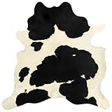 vidaXL Teppich Echtes Kuhfell Rinderfell Stierfell Echtfell Fell Fellteppich Bettvorleger Deko Wohnzimmerteppich Schwarz Weiß 150x170cm