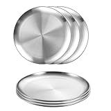 PONGH 6 Stück Edelstahl Teller, Edelstahlteller Runden Geschirr Φ 20cm Barbecue Dish, Kuchenform, Tablett, Retro Matte Runde Servierplatte für Camping Picknick Wandern Küche Party