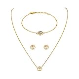 JewelryWe Schmuck Damen Armband Halskette Ohrringe Schmuckset Edelstahl Lebensbaum Anhänger mit Kette, Armkette & Ohrstecker Set für Frau Mädchen Gold