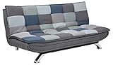AC Design Furniture Jasper Bettcouch Blau/Grau Patchwork, Schlafsofa mit 3 Liegepositionen, Moderner 3-Sitzer Ohne Armlehne, Gepolstert mit Verchromten Beinen, L: 196 x H: 91 x T: 98 cm