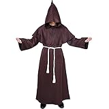 Myir JUN Mönch Robe Kostüm Mönch Priester Gewand Halloween Kostüm mit Kapuze Mittelalterliche Kapuze Herren Männer Mönchskutte (Braun, Large)