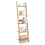 GIANTEX Leiterregal Bambus, Standregal Bücherregal 5 Ebenen, Wandlehnregal Treppenregal Pflanzenregal für Wohnzimmer Bad Küche, 43 x 35 x 165 cm, Natur