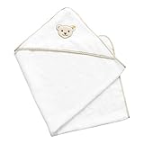 Steiff Unisex Baby Badetuch mit Kapuze, Bright White, 999