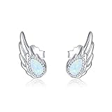 Engelsflügel Ohrringe für Frauen, 925 Sterling Silber Opal Engel Ohrstecker Winkel-Flügel-Ohrringe Schmuck Geschenk für Engel Liebhaber Mädchen