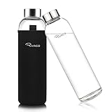 Ryaco Trinkflasche aus Glas 1 liter/1L/1000ml,Glasflasche mit Neoprenhülle,Glastrinkflasche mit Schraubverschluss,Wasserflasche Glas für heiße kalte Getränke,spülmaschinenfest