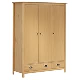 vidaXL Kiefernholz Massiv Kleiderschrank mit 3 Türen 2 Schubladen Garderobenschrank Holzschrank Schrank Schlafzimmerschrank 127x50x170cm