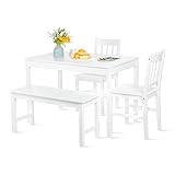 FURNITABLE Esstisch-Set, Stühle und Bank, 4er Set, Küchentisch und Stühle, massives Kiefernholz, Weiß