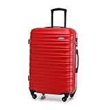WITTCHEN Reisekoffer Rollkoffer Trolley Mittlerer Koffer Reisekoffer Hartschale aus ABS Mittelgroßkoffer mit 4 Spinner-Rollen Zahlenschloss Groove Line Größe M rot Lufthansa/Eurowings/Ryanair