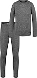 normani Kinder Merino Thermounterwäsche aus 100% Bio-Merinowolle Sportunterwäsche Ski-Funktionsunterwäsche Winter SkiSet Langarmshirt und Unterhose für Jungen und Mädchen Farbe Grau Größe 146-152