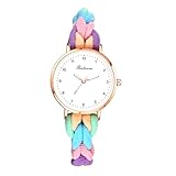 JewelryWe Damenuhr Elastische Haargummi Uhr: Damen Analog Quarz Armbanduhr Bunt Geflochten Stretch Stoffarmband Ultradünne Leichte Haarband Uhr mit Zugarmband - Geschenk für Frauen Mädchen