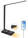 Schreibtischlampe LED Tischlampe 5 Lichtfarben 10 Helligkeitsstufen dimmbar Memory-Funktion USB-Anschluss für Büro Zimmer Aufladung Smartphones Tischleuchte Augenschutz Touchscreen Keine Netzstecker