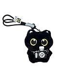 HUVZOR 1 Stück Schwarze Katze Plüsch Anhänger,kuscheliges Kissen, Schwarze süße Katze Plüsch(Kamera-Stil)