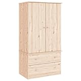 vidaXL Kleiderschrank, Garderobenschrank mit Kleiderstange, Schlafzimmerschrank Schrank mit 2 Schubladen, Holzschrank Flurschrank, Massivholz Kiefer