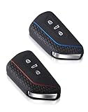 2 Stück Autoschlüssel Hülle Auto Schlüssel 3 Tasten kompatibel mit VW Golf 8, SEAT, Skoda, Cupra, Silikon Schlüsselhülle Autoschlüssel Etui Schutzhülle Silikon Cover (Schwarz Rot,Schwarz Blau)