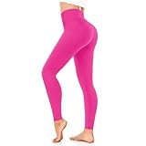 FuelMeFoot Leggings Damen High Waist Blickdicht Leggins mit Bauchkontrolle Slim Fit Angenehm Weiche Elastische Sportleggings. 1 Pack-02-Hot Pink L/XL