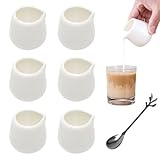 Mini-Milchkännchen aus weißer Keramik, 50 ml, Mini-Milchgießkännchen, kleine weiße Soßenkännchen mit Löffel für Milch, Kaffee, Soße, Soße, Sahne, Krug, Sirup-Servierer, 6 Stück