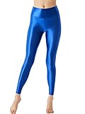 YiZYiF Damen Glänzende Öl Leggings Sexy Shiny Silk Strumpfhose Stretch Sportleggins Yoga Fitness Jogginghose Hohe Taille A_Blau M