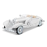 Bauer Spielwaren 36055-00000009 Maisto Mercedes 500 K Maharadjah, Modellauto mit Federung, Maßstab 1:18, Türen und Motorhaube beweglich, Fertigmodell, lenkbar, 24 cm, weiß (536055)
