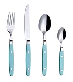 EXZACT Besteckset 24-teilig Edelstahl - mit Niet-Bastelgriffen/Besteck im Retro-Stil - 6 x Essgabeln, 6 x Essmesser, 6 x Esslöffel, 6 x Teelöffel - 6 (Türkis)