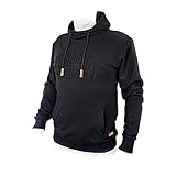 Farming Simulator Hoodie (Größe S, Pullover aus 100% Baumwolle, Pulli mit Schriftzug, Farbe schwarz, mit Lederapplikationen, Landwirtschaftssimulator)