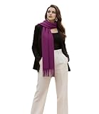 LA FERANI Damen Kaschmir Schal dünn leicht Herbst Winter 200x70 Kaschmirschal Lila Stola für Abendkleid formell stilvoll elegant einfarbig extra geschmeidig Uni Farbe Damenschal