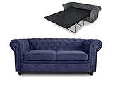 Schlafsofa Chesterfield Asti Bis 2-Sitzer, Sofa mit Schlaffunktion, Couch 2-er, Couchgarnitur, Sofagarnitur, Holzfüße, Glamour (Blau (Capri 89))