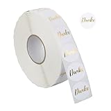 Relaxdays Danke Aufkleber 2500 Stück, Dankeschön Sticker, Ø 25 mm, Selbstklebende Etiketten, Stickerrolle, weiß/Gold