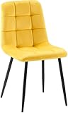 CLP Esszimmerstuhl Antibes | Samt | Gepolstert | Küchenstuhl | Metallbeine mit Bodenschonern | Belastbar bis 150 kg, Farbe:gelb