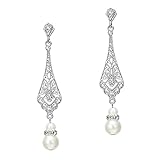 Coucoland 1920s Retro Stil Ohrringe Damen Perlen Dangle Ohrringe Inspiriert von Great Gatsby Damen Kostüm Accessoires (Stil 2-Silber)