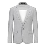 Allthemen Herren Sakko Baumwolle Blazer Sportlich Stretch Anzugjacke Slim Fit Business Jacke Leicht Freizeit Grau L