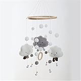 SWECOMZE Baby Windspiel Krippe mit Filzbällen 3D Wolken Mobile Bettglocke Babybett hängende Spiel Mobile für Kinderzimmer Kinder Bett Dekor (Grau)