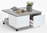 RASANTI Twin 1 Couchtisch auf Rollen Beton/Weiss Edelglanz
