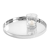 Metall Kerzentablett Silber rund - 30 cm - Deko Silbertablett glänzend mit Rand - Dekotablett Serviertablett Kellnertablett Dekoteller Kerzenteller Tablett für Dekorationen Geschenke Weihnachten